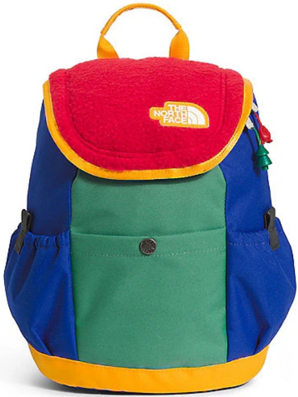 The North Face Kids Colorblock Small Backpack - Red, Green & Blue, Yellow Trim